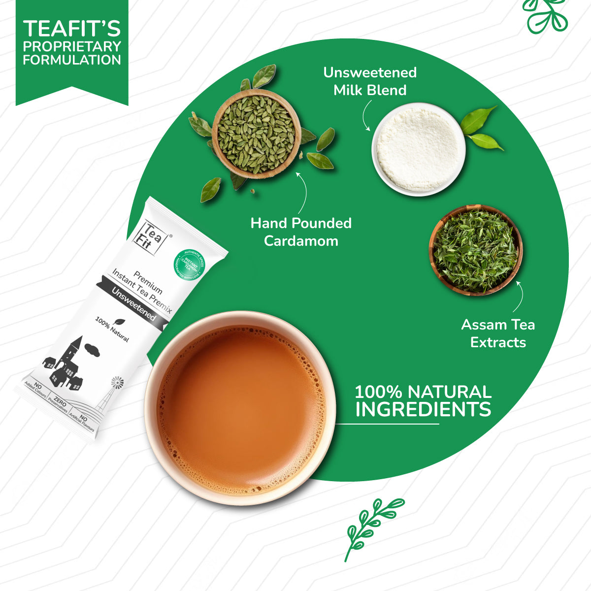 Instant Cardamom Tea Premix (Pack of 10 sachets) - Unsweetened