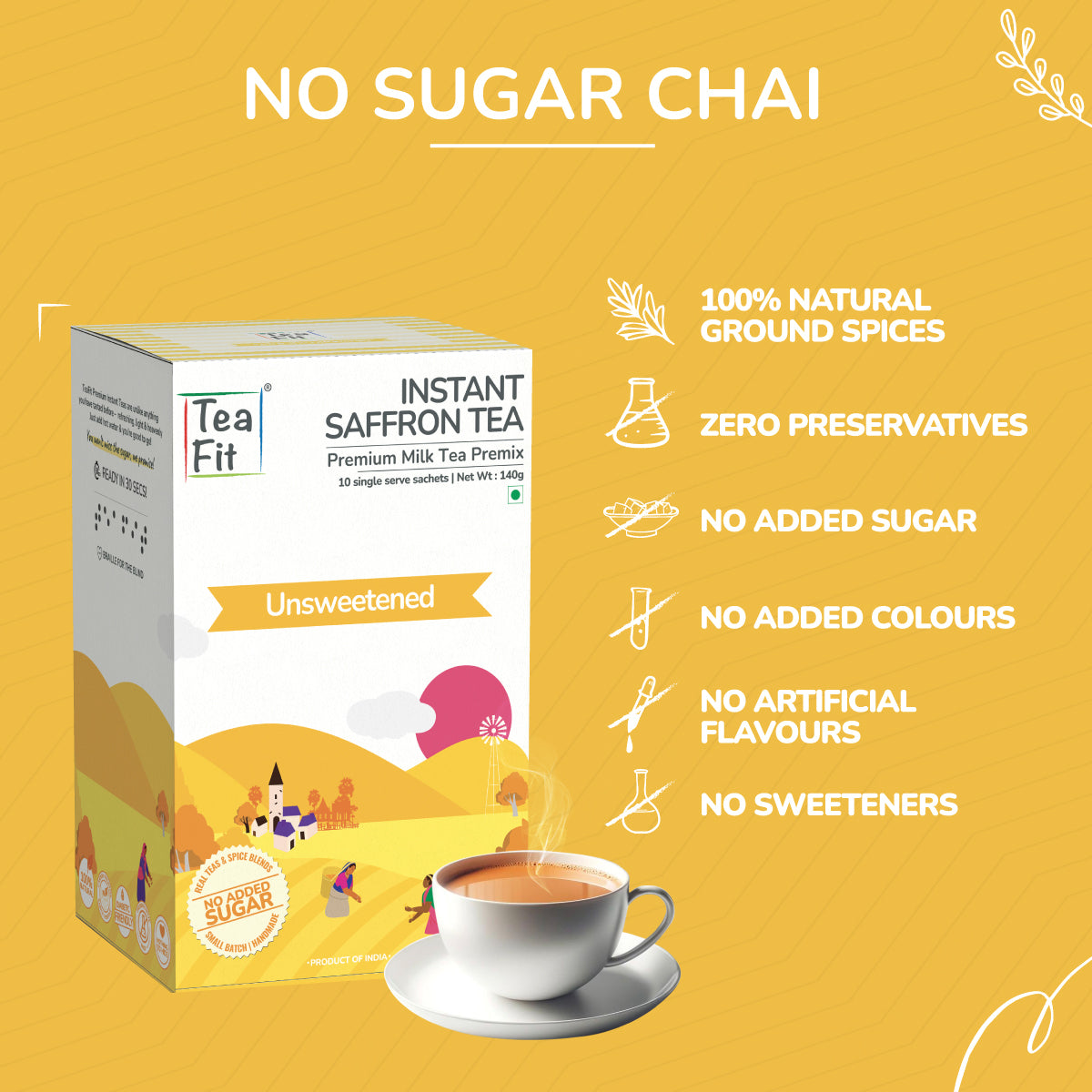 Instant Saffron Tea Premix (Pack of 10 sachets) - Unsweetened