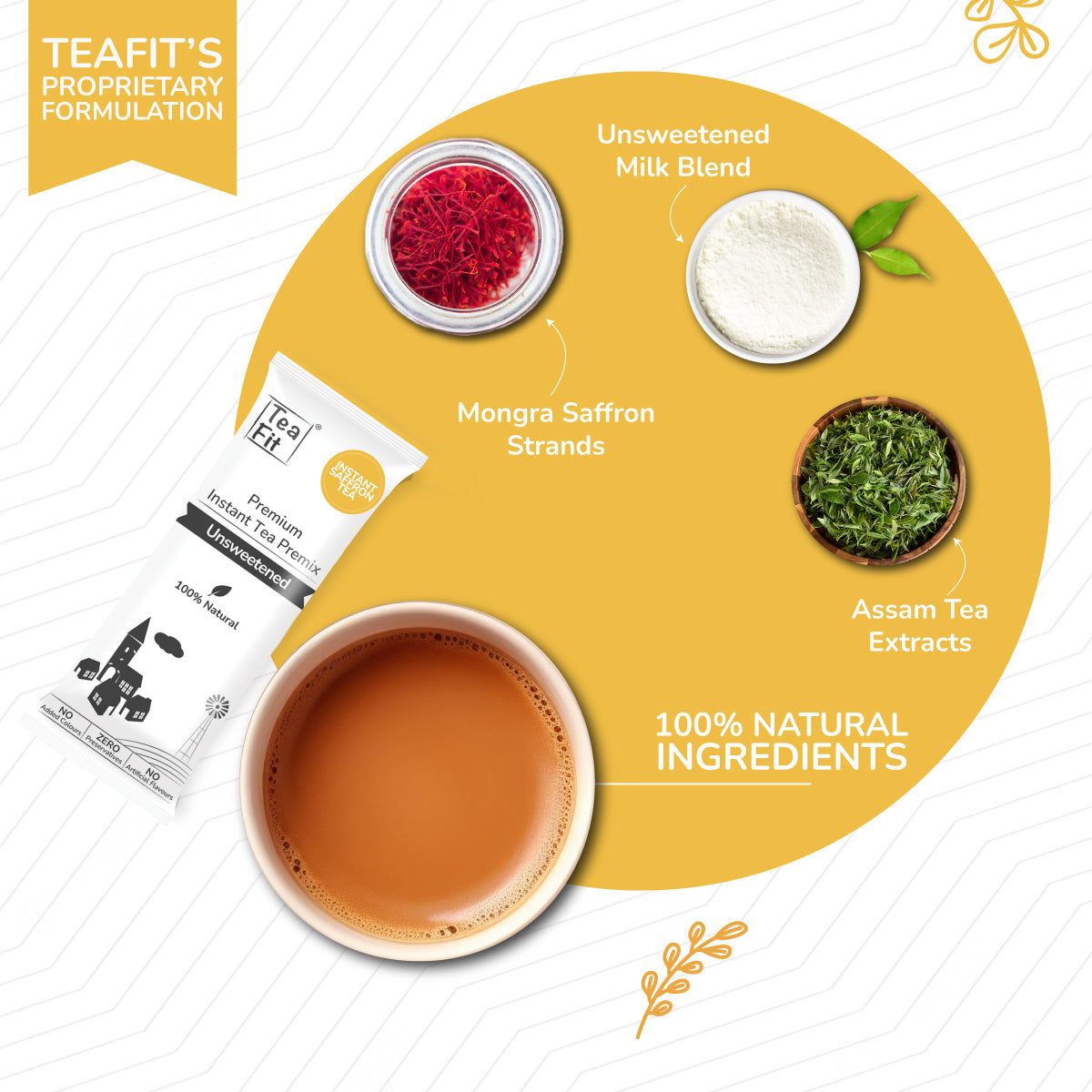 Instant Saffron Tea Premix (Pack of 10 sachets) - Unsweetened
