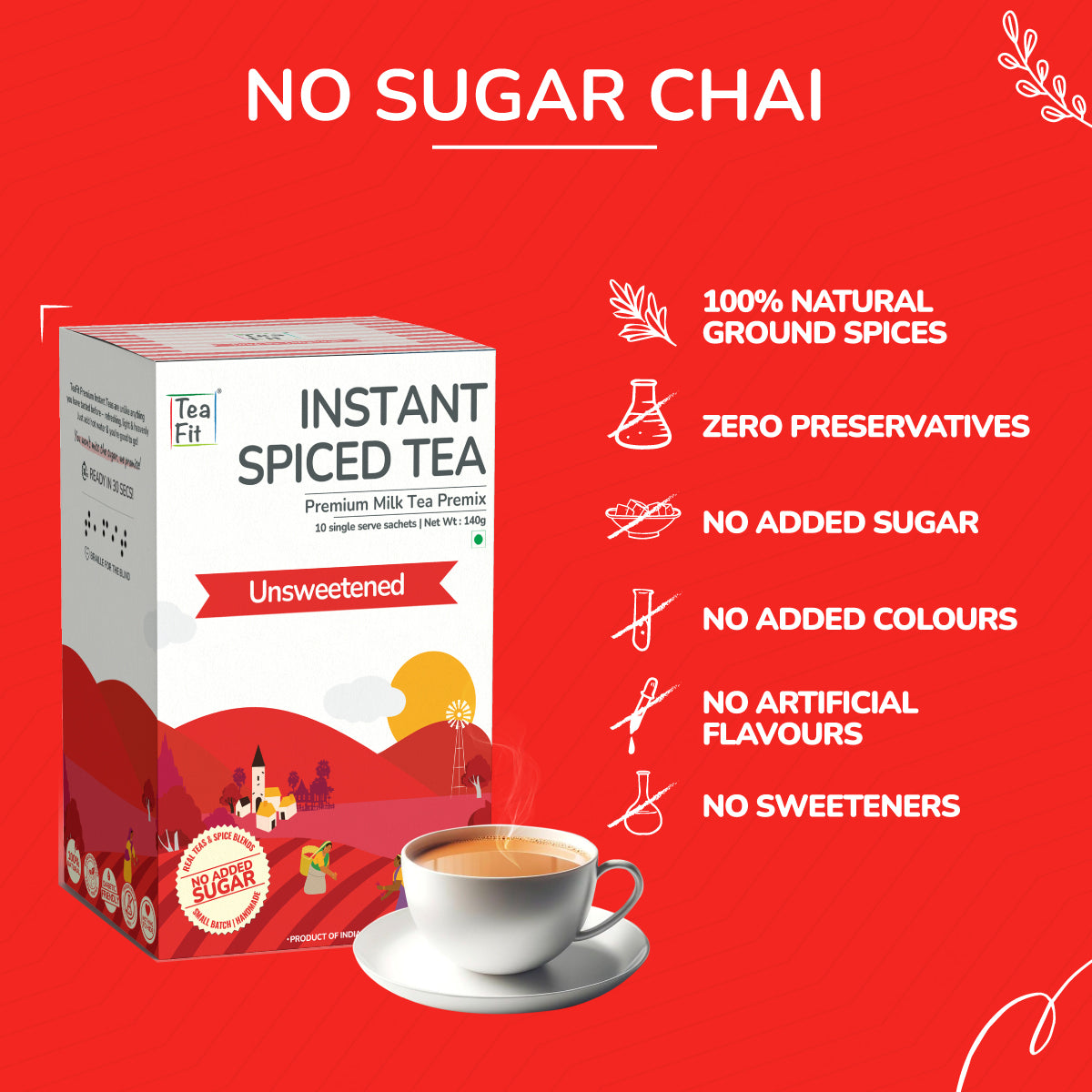 Instant Spiced Tea Premix (Pack of 10 sachets) - Unsweetened